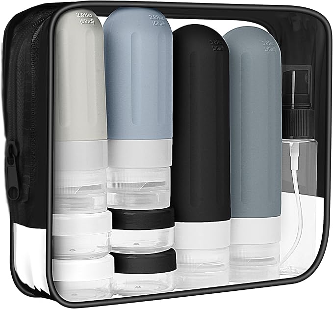 Landisun Travel Size Toiletries Essentials Bottles 18Pack Containers Travel-Bottles Leak Proof Black