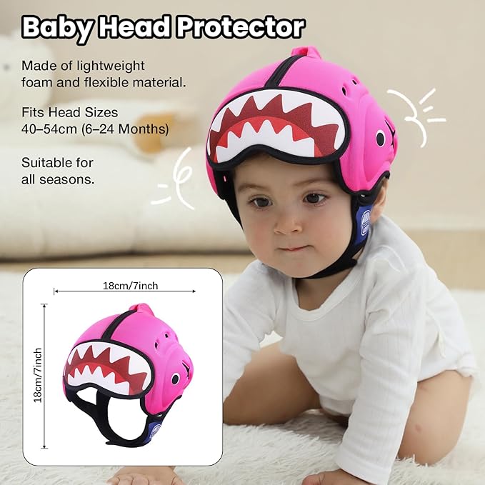 Mambobaby Baby Head Protector Baby Helmet for Crawling Walking,Safety Helmet,Extra-Thick Deep Forehead Padding, Ultra-Light, Breathable, Toddler Helmet 6-24 Months-Shark