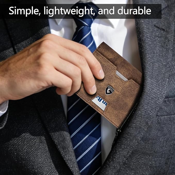 GSOIAX Wallet for Men Slim RFID Blocking Front Pocket Bifold Wallet Leather Money Clip 10-12 Cards Mens Wallet with ID Window Thin Minimalist Credit Card Holder Birthday Gifts for Men Patterned-Brown