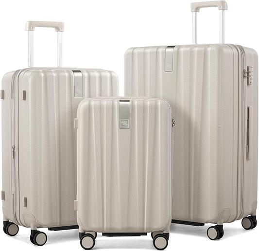 Hanke Expandable Hardshell Luggage Sets 3 Piece Extra Large Suitcases with Lock,28 Inch Luggage with Spinner Wheels, PC Travel Suitcase for Women Men 20 24 29Inch,Ivory White