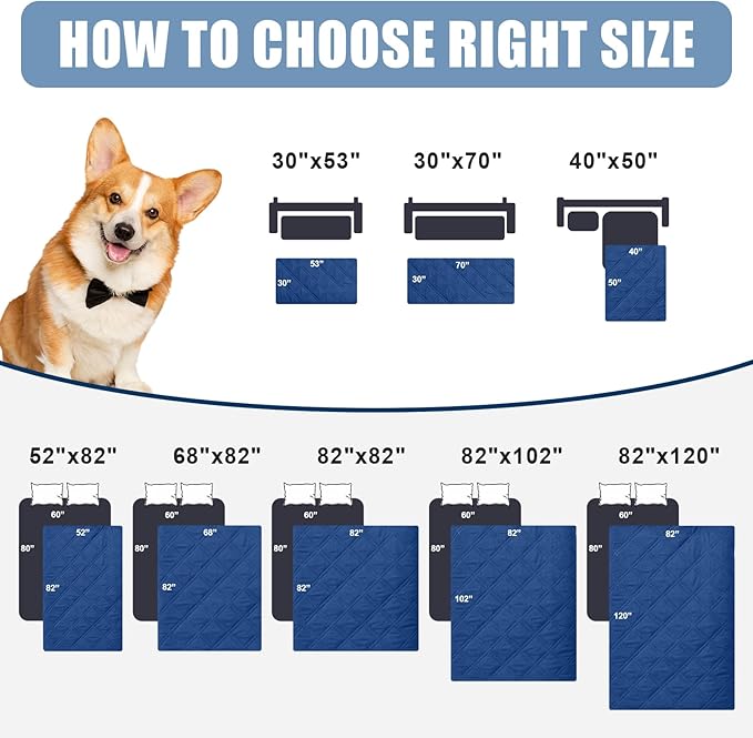 Smiry Waterproof Dog Bed Cover Pet Blanket, Soft Washable Dog Blanket for Furniture Bed Couch Sofa Reversible, Checkered (52"x82", Navy/Blue)