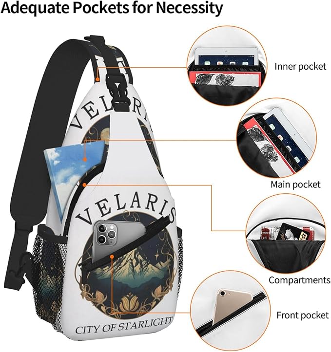 Velaris The City Of Starlight - The Night Court Fantasy Aesthetic Crossbody Bag Trendy Sling Bag Bakpack Casual Chest Bags Daypack For Hiking Walking Travel Running(1)