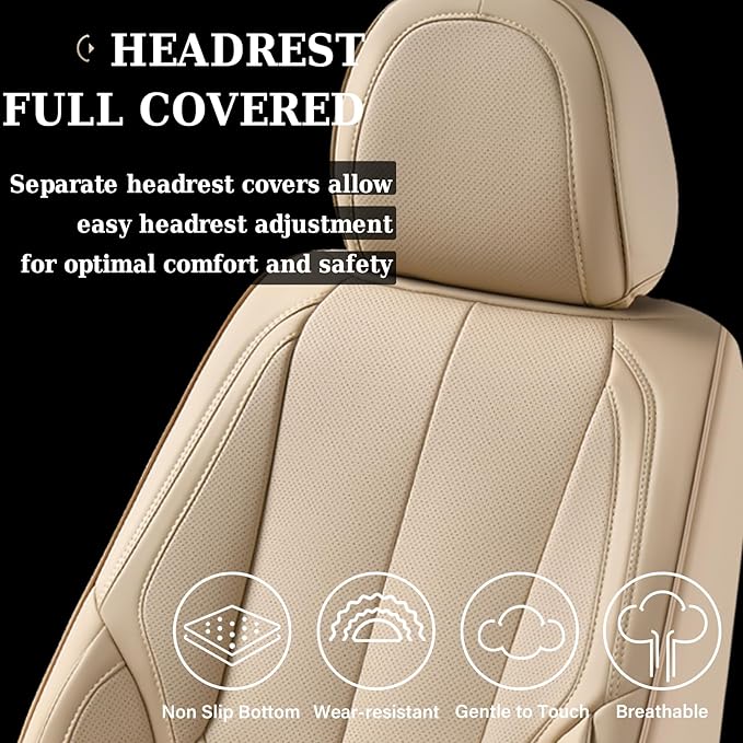 Coverado Seat Covers, Car Seat Covers Front Seats, Beige Car Seat Cover, Car Seat Protector Waterproof, Car Seat Cushion Nappa Leather, Seat Covers Carseat Cover Universal Fit for Most Cars
