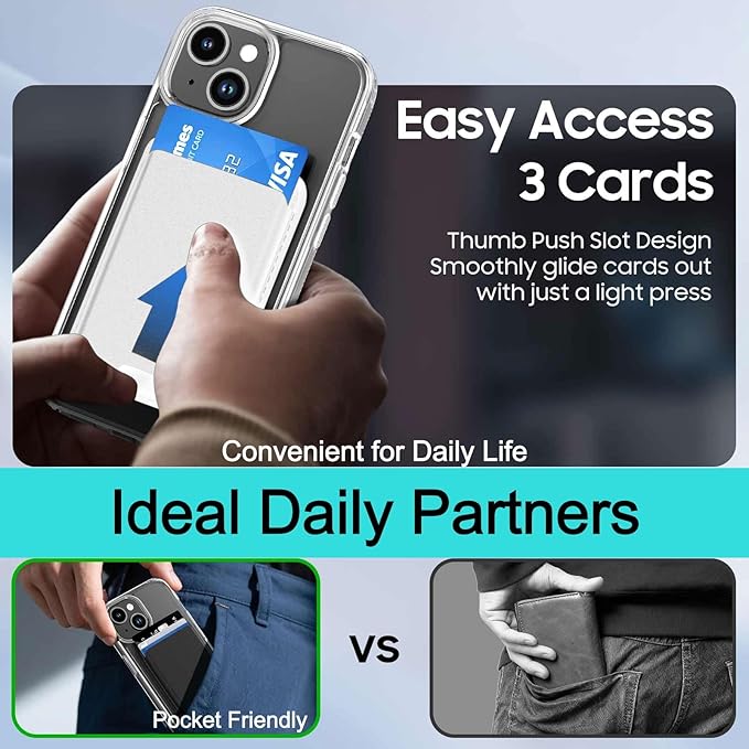 Ntwinro Magnetic for iPhone 13 & iPhone 14 Clear Case (Compatible with MagSafe) with White Detachable Wallet & Card Holder for 3 Cards [RFID Blocking] Military Grade Protective Slim Phone Cover