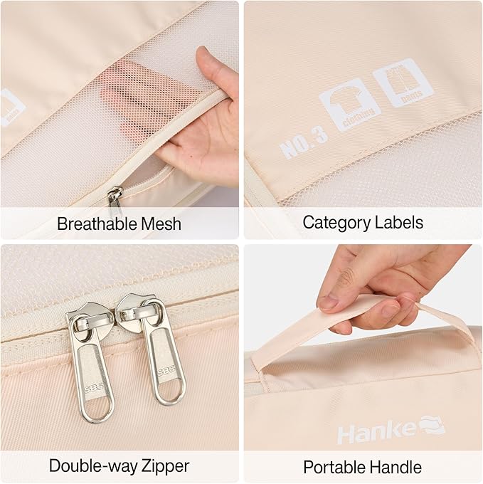 Packing Cubes for Travel, Hanke 7 Set Packing Cubes with Double Zipper,Compression Travel Bags Expandable Design,Durable Packing Organizers for Suitcase Backpack and Carry-On