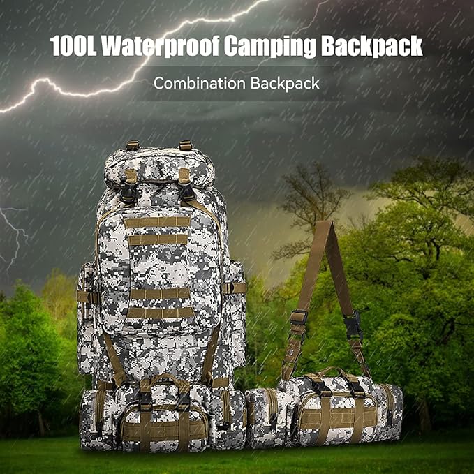 HongXingHai 100L Camping Hiking Backpack,Molle military Tactical rucksack backpack,Waterproof Lightweight Hiking Backpack (CityCamo-C)
