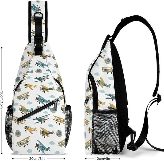 SWEET TANG Women's Cool Chest Bag Gym Sack Fashion Sling Shoulder Backpack Outdoor Sports Daypack Aircraft Cute Airplane, Multipurpose Adjustable Bag Small Camera Case for Daily Use