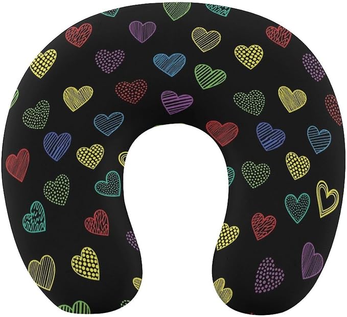 Soft Polyester Compact Neck Pillow, LGBT Pride Grunge Rainbow Hearts U-Shaped, Cervical Support for Home Car Travel Sleep, Machine Washable Comfort Design