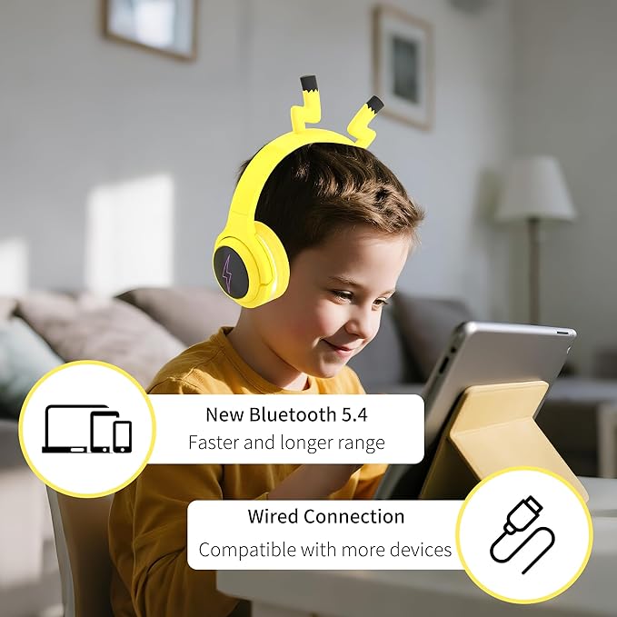 Wireless Kids Headphones with 7-Color LED Lights, 85dB Safe Volume & 40H Playtime – Ultra-Soft Over-Ear for School Travel