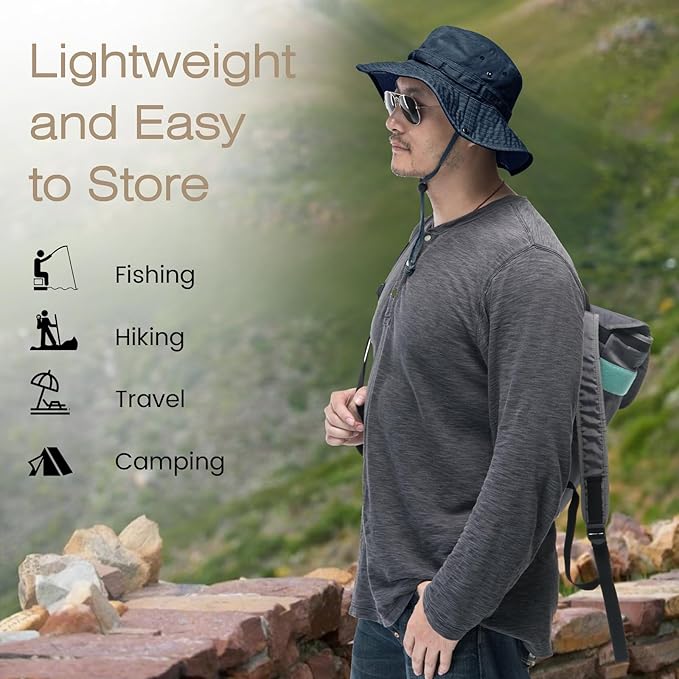 Bucket Hat Wide Brim UV Protection Sun Hat Boonie Hats Fishing Hiking Safari Outdoor Hats for Men and Women