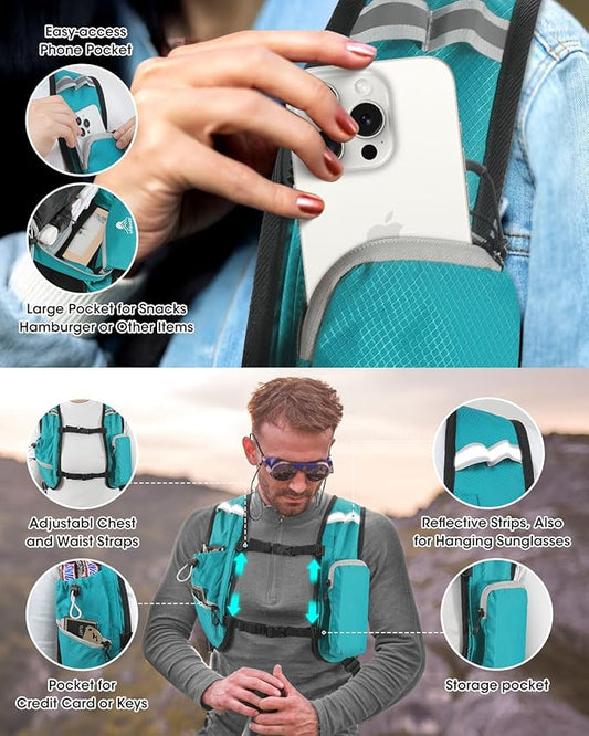 Small Hiking Backpack with Front Phone Holder, Packable Back pack with Chest and Waist Strap, Lightweight Daypack for Women Men