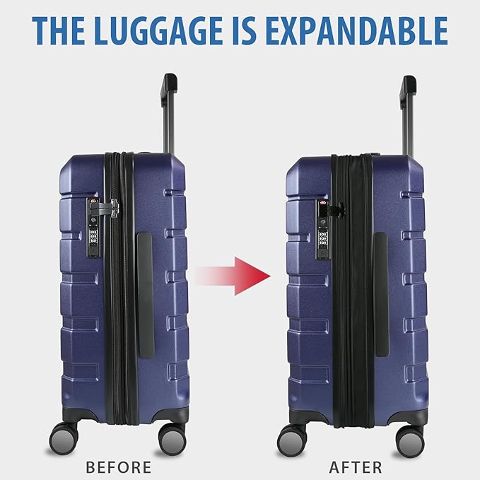 KROSER Hardside Expandable Carry On Luggage with Spinner Wheels & Built-in TSA Lock, Durable Suitcase Rolling Luggage with USB Port, Carry-On 20-Inch, Navy