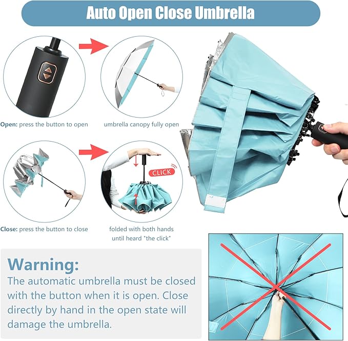 62/54/46 Inch Umbrellas for Rain Large Travel Compact Golf Umbrella Inverted Windproof Double Canopy 10 Ribs Automatic Open/Close UPF50+ Sun UV Protection