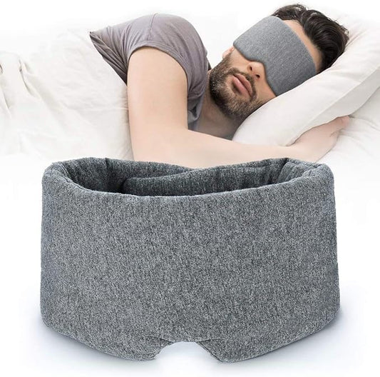 FRESHME Cotton Sleep Eye Mask for Women Men - 100% Blocking Light Travel Blindfold, Soft Zero Pressure Grey Eyes Cover with Adjustable Velcro Strap for Side Sleeper Night Sleeping, Work Nap and Yoga