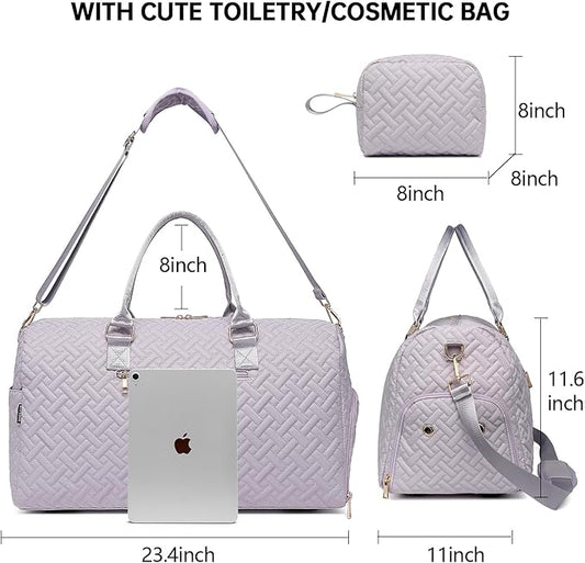 Duffle Bag for Travel, Weekender Bag with Shoe Compartment, Carry On Overnight Bag for Women with Toiletry Bag, Gym Bag with Wet Pocket, Hospital Bags for Labor and Delivery Beige