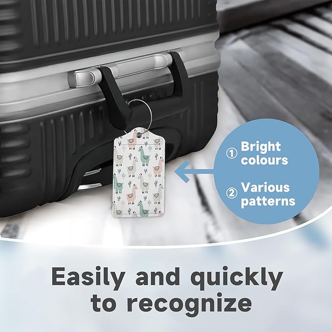 Set of 2 Luggage Tags for Suitcases, Leather Cute Camel Cactus Baggage Tags with Stainless Steel Loop, Privacy Name ID Card Cover Kawaii Travel Labels for Women Men Kids Girls