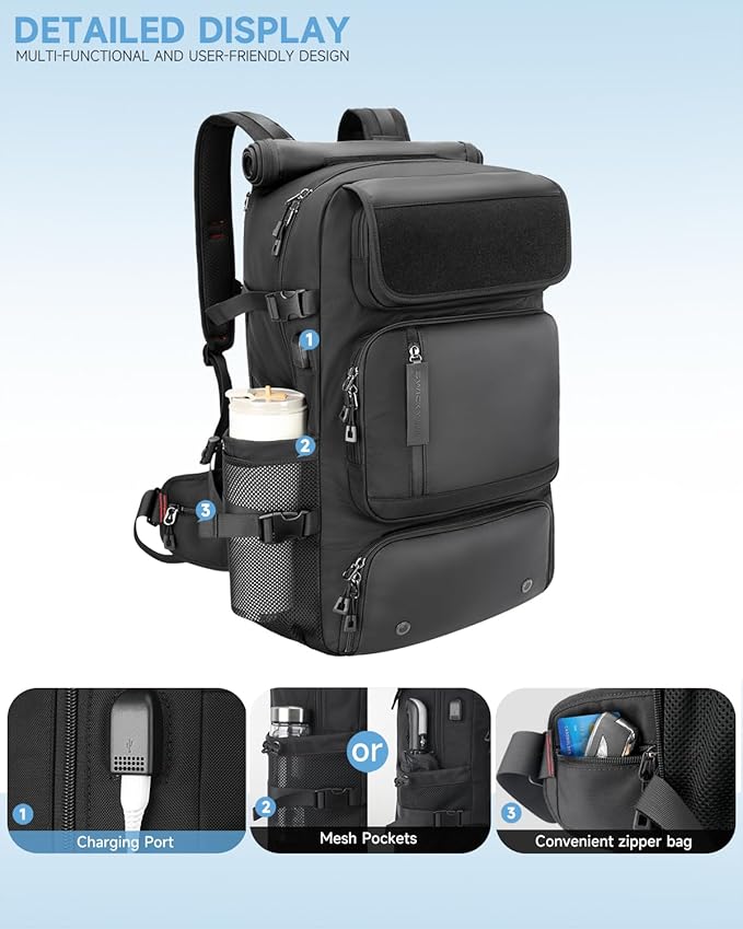 60L Convertible Carry On Backpack&Duffle Bag&Weekender Bag with 17" Padded Laptop Sleeve, USB Charging Port, Shoe Compartment for Men Women, Travel, Tactical, Gym, Hiking, Overnight Trips