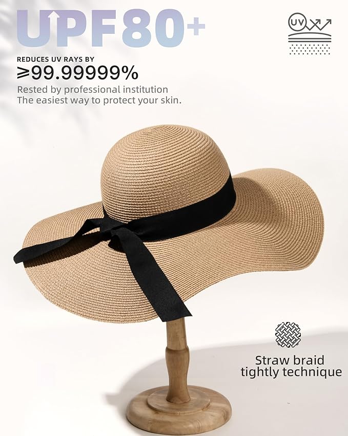 FURTALK Womens Sun Straw Hat Wide Brim UPF 80 Summer Hat Foldable Packable Floppy Beach Hats for Women