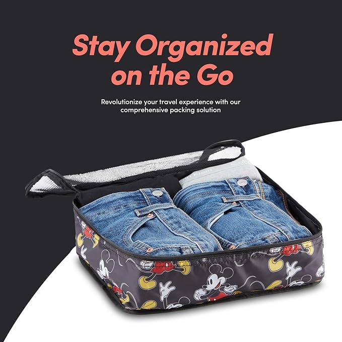 Disney Minnie Mickey Stitch Packing Cubes - Winnie the Pooh, Princess Cinderella, Cars, Toy Story 5 Piece Packing Cubes Compression - Travel Essential - Luggage Suitcase Organizer Set