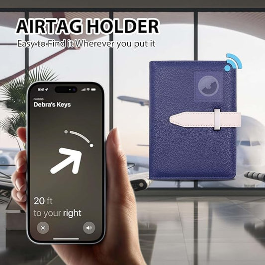 Passport Holder with Airtag for Women/Men,Airtag Passport Wallet for Travel,Cute Passport Holder Rfid Blocking,Travel Wallet for Cards Passport Cover Case