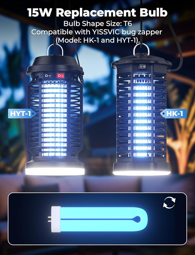 YISSVIC Bug Zapper Bulb Indoor Waterproof Electric Mosquito Lamp Fly Zapper Killer Effective 4200V Plug in for Home Patio Office Courtyard (Replacement Bulb T6)