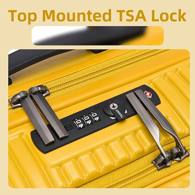 19 Inch Suitcase Hand Luggage with Front Pocket for 15.6" Laptop, 35 * 23 * 55cm, 43L, Ligthweight ABS+PC Hardshell Carry On, Yellow