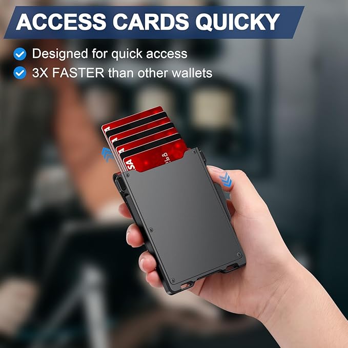 Wallet for Men, Minimalist Slim Mens Wallet with Money Clip, RFID Blocking Smart Pop Up Card Wallet with ID Window, Compact Bifold Wallet,Metal Aluminum Credit Card Holder