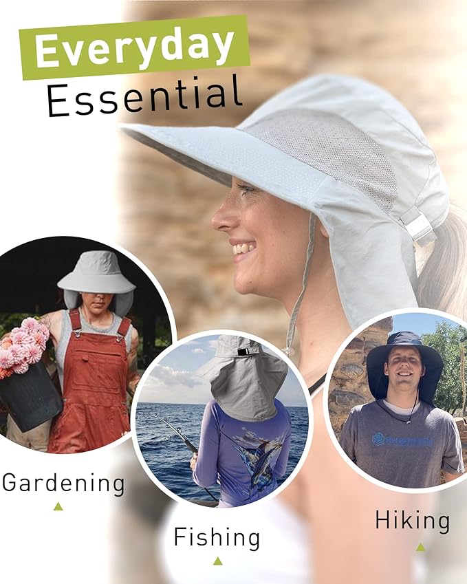 Camptrace Sun Hats for Women Men UPF 50+ UV Protection Wide Brim Hiking Fishing Hat with Neck Flap