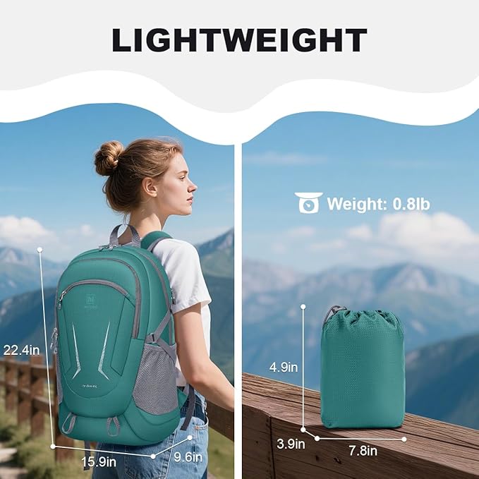 MIYCOO Backpack - Ultra Lightweight Packable Backpack for Travel Camping, 45L Hiking Back Pack Waterproof Foldable Daypack for Men Women Green