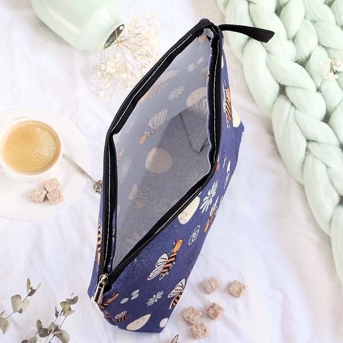 Cute Animal Lovers Gifts Dinosaur Tropical Sloth Butterfly Cosmetic Bag Makeup Pouch with Zipper (bee)