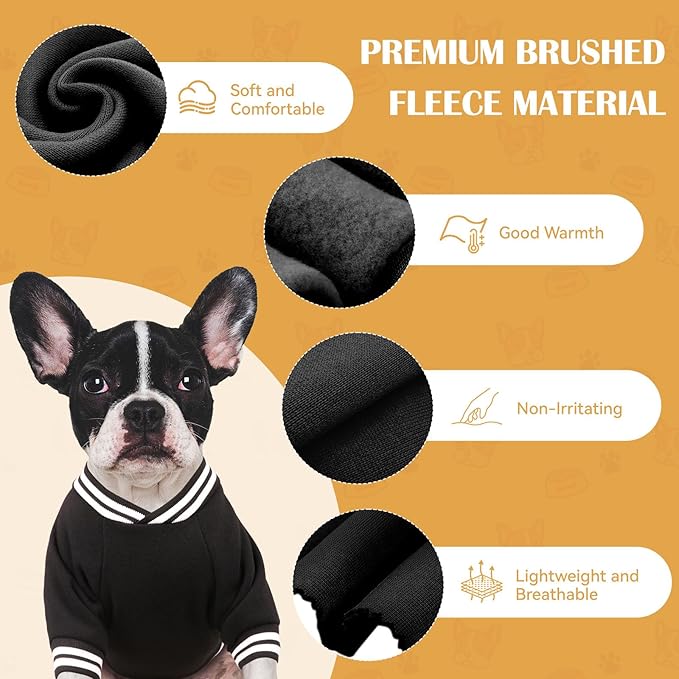 Dog Sweater Brushed Fleece Baseball Jacket Soft Warm Pet Sweatshirt Dog Sweaters for Small Dogs Puppy Sweater Boy Girl Pet(Black-XS)