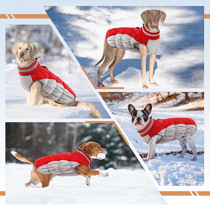 OUOBOB Small Dog Coat,Dog Jackets for Small Dogs,Warm Winter Jacket, Puppy Coat with Harness Built in,Waterproof Dogs Jacket,Puppy Cold Weather Coats,Pet Winter Clothes Snowsuit Shih Tzu Bichon,Red