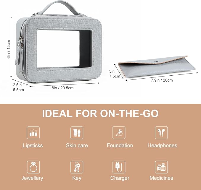 EcoVision Clear Makeup Bag, Travel Cosmetic Accessory Bag, Toiletry Organizer Bags for Women, Portable Waterproof Zipper Cosmetic Bag with Transparent Window