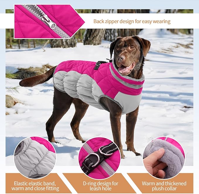 OUOBOB Dog Winter Jacket Cozy Reflective Waterproof Windproof Warm Pet Garment,Comfortable Cold Weather Fleece Apparel Outfits with Zipper Closure for Small Medium Large Dogs Puppy Walking,X-Large