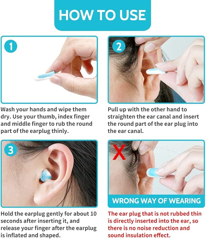 LYSIAN Noise Cancelling Earplugs for Sleep - 60 Pairs, 38dB Disposable Ear Plugs for Sleeping, Snoring, Shooting, Mowing Loud Sound Reduction- Double Color Light Blue/White