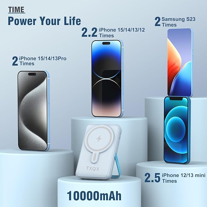 Wireless Portable Charger 10000mAh,Magnetic Power Bank with Built-in Cables LED Display,22.5W PD Fast Charging for Magsafe Battery Pack Compatible with iPhone16/15/14/13/12/Pro/Pro Max(Blue)