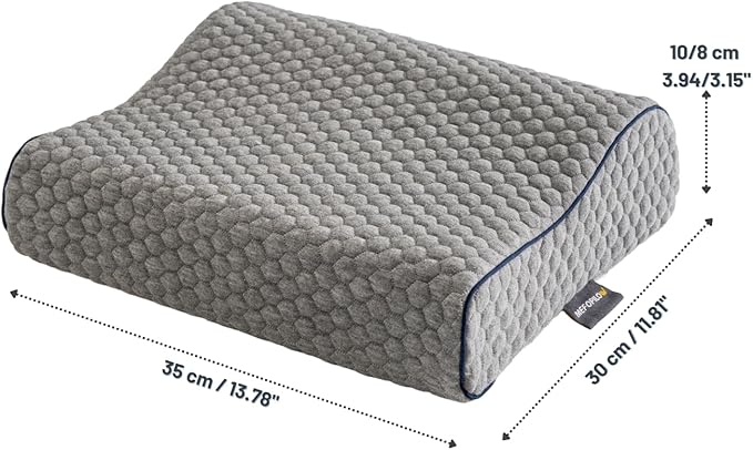 Memory Foam Travel Pillow with Washable Cover & Carry Bag – Compact, Soft & Breathable Neck Pillow for Airplane, Camping & Car (Gray- with Extra Gray Cotton Cover, 13.8x11.8x3.9/3.1 inches)