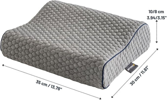 Memory Foam Travel Pillow with Washable Cover & Carry Bag – Compact, Soft & Breathable Neck Pillow for Airplane, Camping & Car (Gray- with Extra Gray Cotton Cover, 13.8x11.8x3.9/3.1 inches)