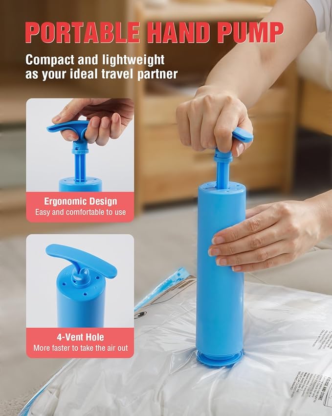 Travel Vacuum Storage Bags with Hand Pump, 16 Pack (4L+4M+4S+4XS) Vacuum Seal Bag Travel Essentials Space Saving Bags for Clothes, Luggage, Carry-on Suitcase, Backpack, Holiday Business Trip