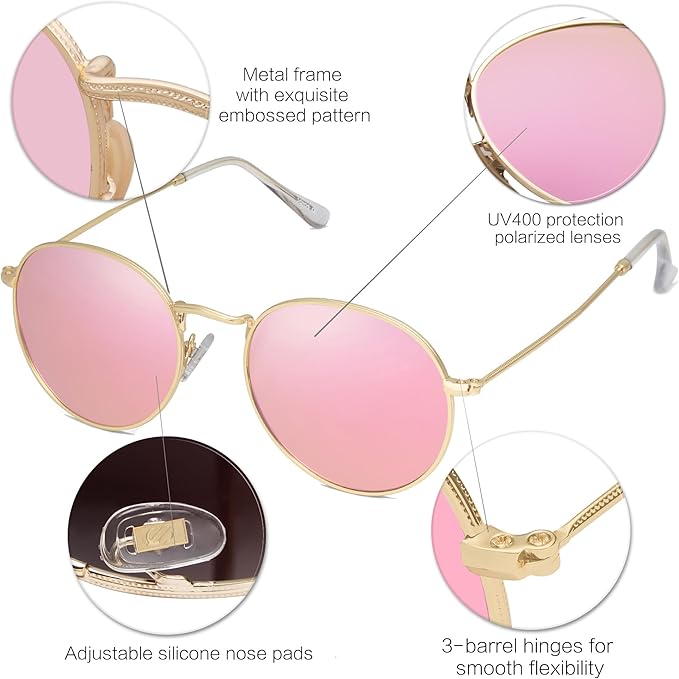 SOJOS Small Round Polarized Sunglasses for Women Men Classic Vintage Retro Shades UV400 SJ1014