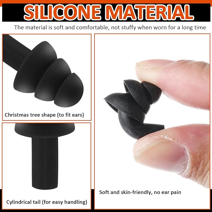 Xuhal 200 Pairs Corded Ear Plugs Silicone Earplugs with Cord Individually Wrapped Reusable Earplugs Sleep Noise Cancelling Hearing Protection for Snoring Shooting Studying Construction (Black)
