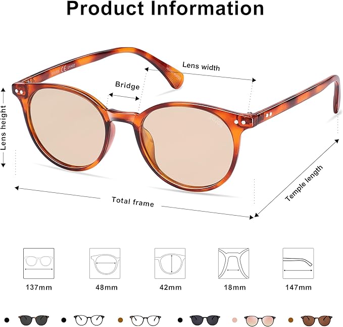 SOJOS Small Round Classic Polarized Sunglasses for Women Men Vintage Style UV400 Lens MAY SJ2113