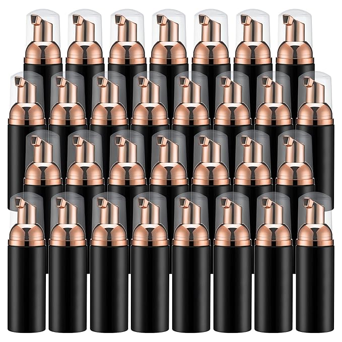 2oz Foam Pump Bottle (30PCS) Empty Travel Foaming Dispenser for Hand Soap, Lash Cleanser, Shampoo (60ml, Rose Gold &Black