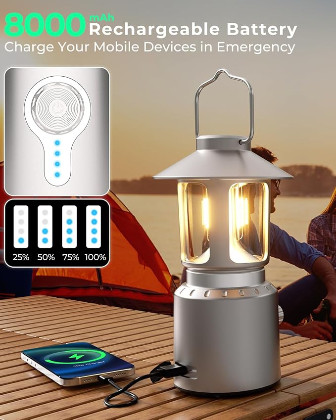 Camping Lantern Rechargeable, Telescopic Camping Light, Waterproof Retro Emergency Lights, Electric Lanterns for Power Outages, Vintage Hurricane Lamp for Tent Outdoor Patio RV Fishing