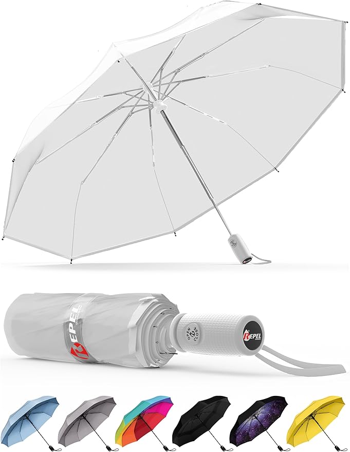REPEL Windproof Travel Umbrella - Compact & Withstands Winds up to 85MPH , Strongest Premium Auto Folding Umbrella for Rain and Sun - Durable, Light & Portable for Women & Men , Fits Backpack & Cars