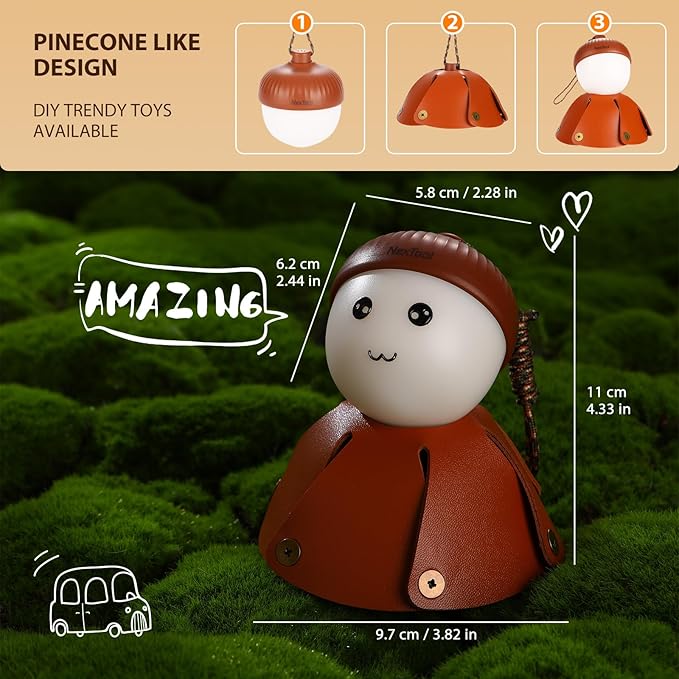 Acorn-Shaped LED Camping Lantern, Rechargeable LED Tent Lights, 1800K-5000K steppless dimming, Portable Night Light for Kids, Camping, Hiking, Backpacking, Bag Charms, DIY Art Toy