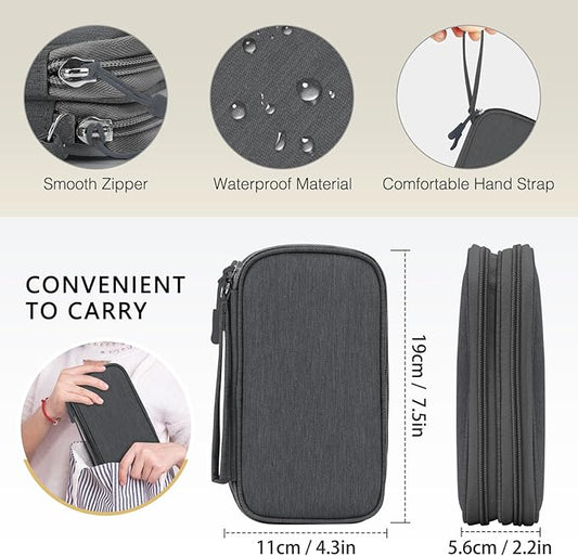Skycase Electronic Organizer Travel Case - Waterproof Travel Cord Pouches for Organization, Cable Organizer, All-in-One Double Layers Storage Bag for Accessories, Charger, Cable, Grey