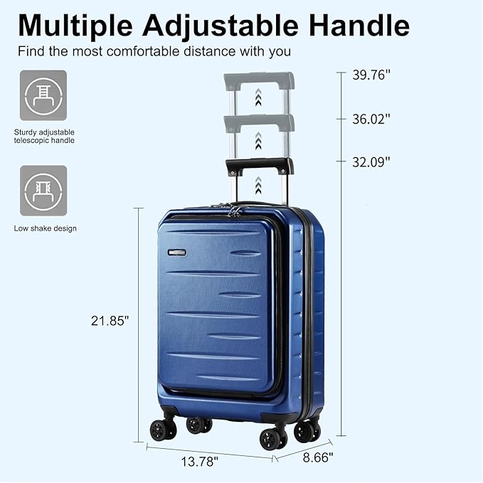 Carry On Luggage 22×14×9 Airline Approved, 20 Inch Lightweight ABS+PC Hard Shell Suitcases with Front Pocket, Spinner Wheels, TSA Lock (Navy Blue, 1PC)