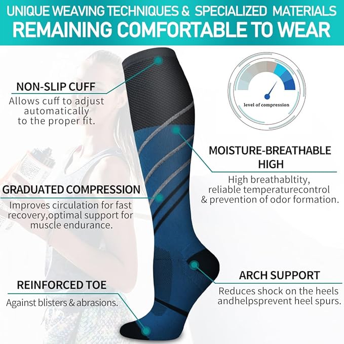 Copper Compression Socks for Women and Men(6 Pairs)-Best Support for Running, Athletic, Nursing, Travel