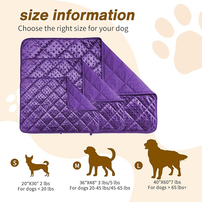 Yescool Purple Weighted Blanket for Dogs, 5 lb Thunder Blankets Shirt for Dogs, 36 x 48 inch Medium Puppy Blanket for 45-65lb, Weighted Pet Blankets for Thunderstorms, Fireworks and Construction Noise